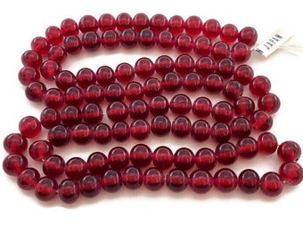 90 Vintage Japanese 1950's Cherry Brand Glass Dark Ruby 10mm. Round Loose Beads 4659