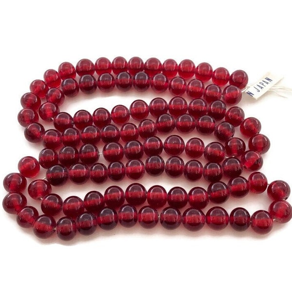 90 Vintage Japanese 1950's Cherry Brand Glass Dark Ruby 10mm. Round Loose Beads 4659
