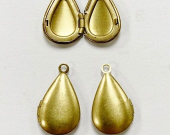 6 Vintage Brass Pear Shape 15x10mm. Tear Drop Smooth Bead Charm Pendant Lockets 5111