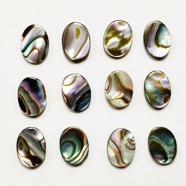 12 Vintage Genuine Abalone Mother of Pearl Paua Shell 8x6mm. Oval Cabochons 1253