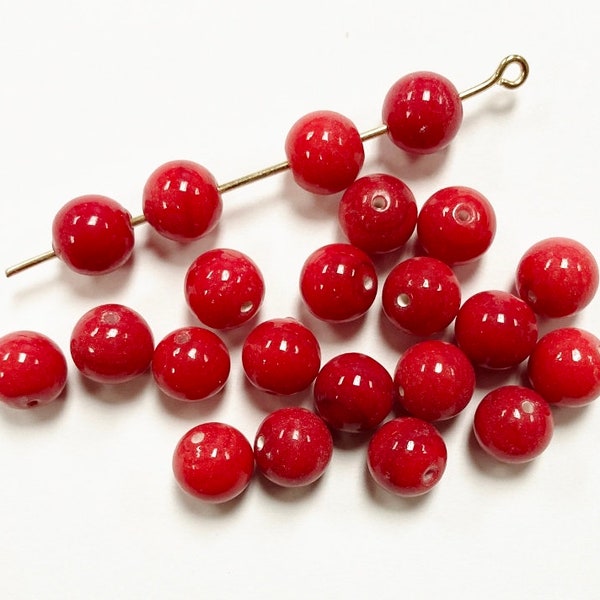 36 Vintage Japanese 1950's Cherry Brand Glass Red 11mm. Round Loose Beads 4646