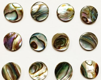 12 vintage echte abalone parelmoer pauaschelp 9 mm. Ronde cabochons 1246