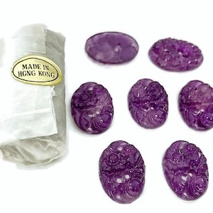 12 Vintage Hong Kong Amethyst Lila Harz Floral 18x13mm. Cabochon Cameos 279PT
