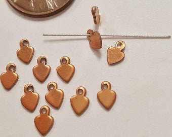 24 Vintage Heart Flat 6x4mm. Copper Coated Steel Finding Bead Charms N129