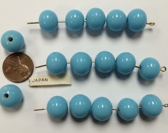 36 Vintage Japan Cherry Brand Glass Light Blue Turquoise 13mm. To 14mm. Round Loose Beads 4627