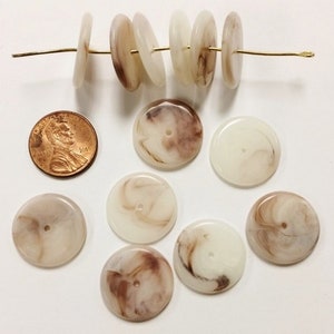 24 Vintage Beige Marble Acrylic 3x20mm. Round Flat Disc Beads 5636
