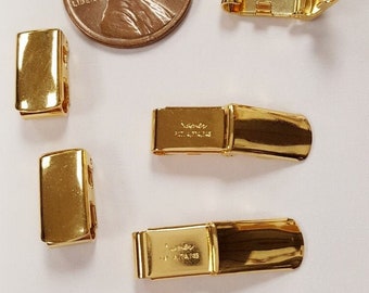 12 Vintage Napier Gold Plated Brass 12x6.5mm. Rectangle Fold Over (Crimp Shut) Clasps 222