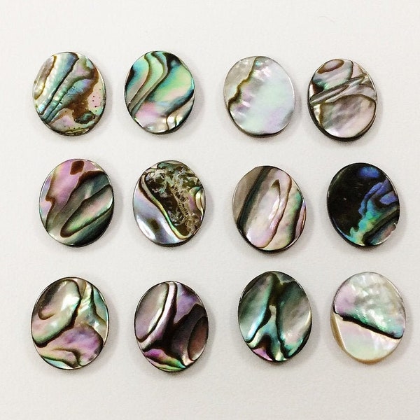 12 Vintage Genuine Abalone Mother of Pearl Paua Shell 12x10mm. Oval Cabochons 1247