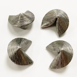 6 Vintage Etched Steel Fortune Cookies 16x12mm. Metal Findings N778