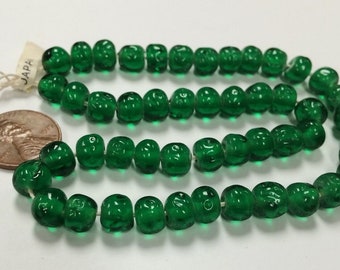 50 Vintage Japanese Cherry Brand Glass Emerald 8mm. Baroque Round Beads 4600T