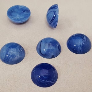24 Vintage Blue Marble Acrylic 15mm. Round Smooth Dome Unfoiled Cabochons N569