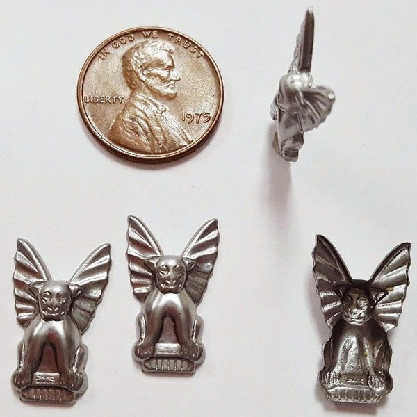 12 Vintage Steel Raised Gargoyle 19x12mm Silver Metal Stamping Findings N24