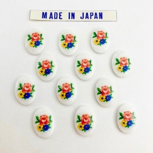 12 Flores Vintage Japão Vidro Rosa Rosa, Amarelas e Azuis 14x10mm. Camafeus Ovais 372