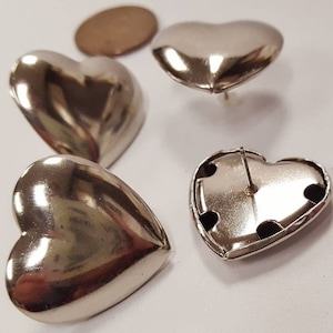 1 Pair (2 Pieces) Vintage Silver Puffed 24mm Heart Pierced Stud Earrings N439