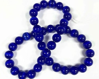 38 Cat's Eye Fiber Optic Glass Muted Sapphire 10mm. Smooth Round Beads 2588
