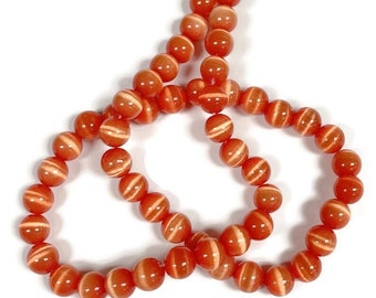 50 Cat's Eye Fiber Optic Glass Hyacinth 8mm. Smooth Round Beads 2582