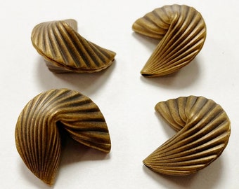 6 Vintage Fluted Patina Brass Fortune Cookies 16x12mm. Findings N780