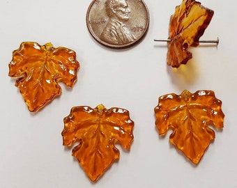 12 Vintage Madeira Topaz Maple Leaf 20mm. Etched Acrylic Pendant Bead Charms N161