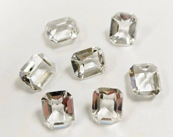 6 Vintage Crystal Glass 12x10mm. Machine Cut Faceted Octagon Unfoiled Jewels 3239