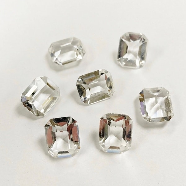 6 Vintage Crystal Glass 12x10mm. Machine Cut Faceted Octagon Unfoiled Jewels 3239