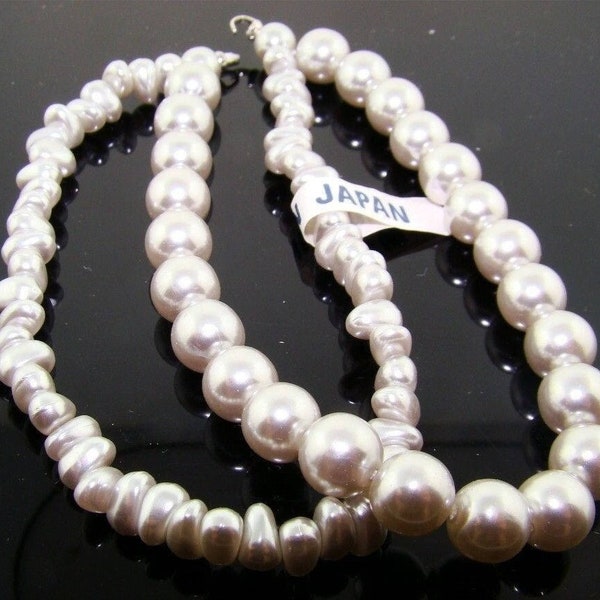 Vintage Japan Grey Pearl 2 Strand 8mm. Round Nugget Lucite Bead 8" Section A1000