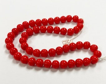 50 Vintage Japanese 1950's Cherry Brand Glass Red 10mm. Smooth Round Beads 4645T