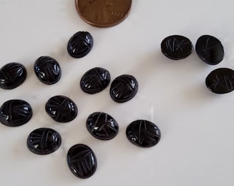 4 Vintage Genuine Black Onyx Gemstone 10x8mm. Oval Scarabs R559