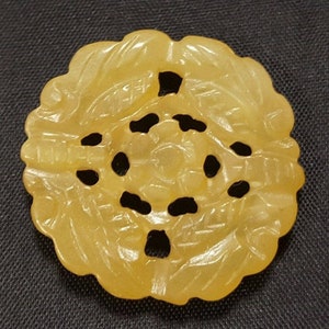 Vintage genuino amarillo jadeíta chino Jade 32mm. Flor de vida colgante 2553