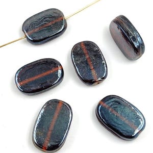 6 Vintage Handmade Glass Dark Topaz Iridescent 25mm Flat Oval Smooth Beads 2117