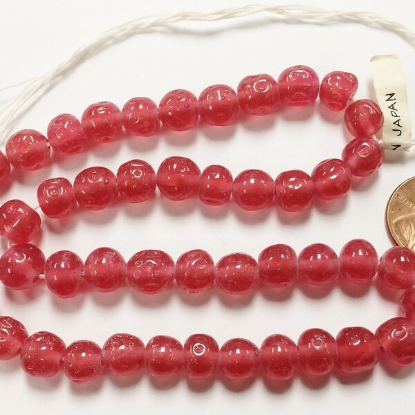 50 Vintage Japanese Cherry Brand Glass Dark Pink 8mm. Baroque Round Beads 4611T