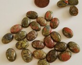 2 Vintage Genuine Epidote Unakite Gemstone 14x10mm. Oval Scarabs R565