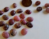 4 Vintage Genuine Rhodonite Gemstone 10x8mm. Oval Scarabs R553