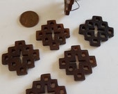 Vintage Genuine Dark Brown Jadeite Chinese Jade 31x31mm. Hand Carved Celtic Cross Pendant R529