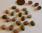 4 Vintage Genuine Epidote Unakite Gemstone 10x8mm. Oval Scarabs R556