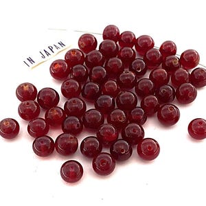 100 Vintage Japan Glass Dark Ruby 7mm. To 8mm. Smooth Handmade Round Loose Beads 4663