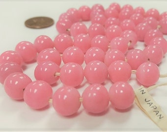 50 Vintage Japanese 1950's Cherry Brand Glass Opaque Pink 10mm. Round Beads 4718