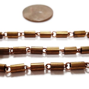 3 Feet Vintage Patina Brass Cylinder Barrel Tube 3mm Steel Link Fancy Chain - DIY Jewelry Craft Making M106