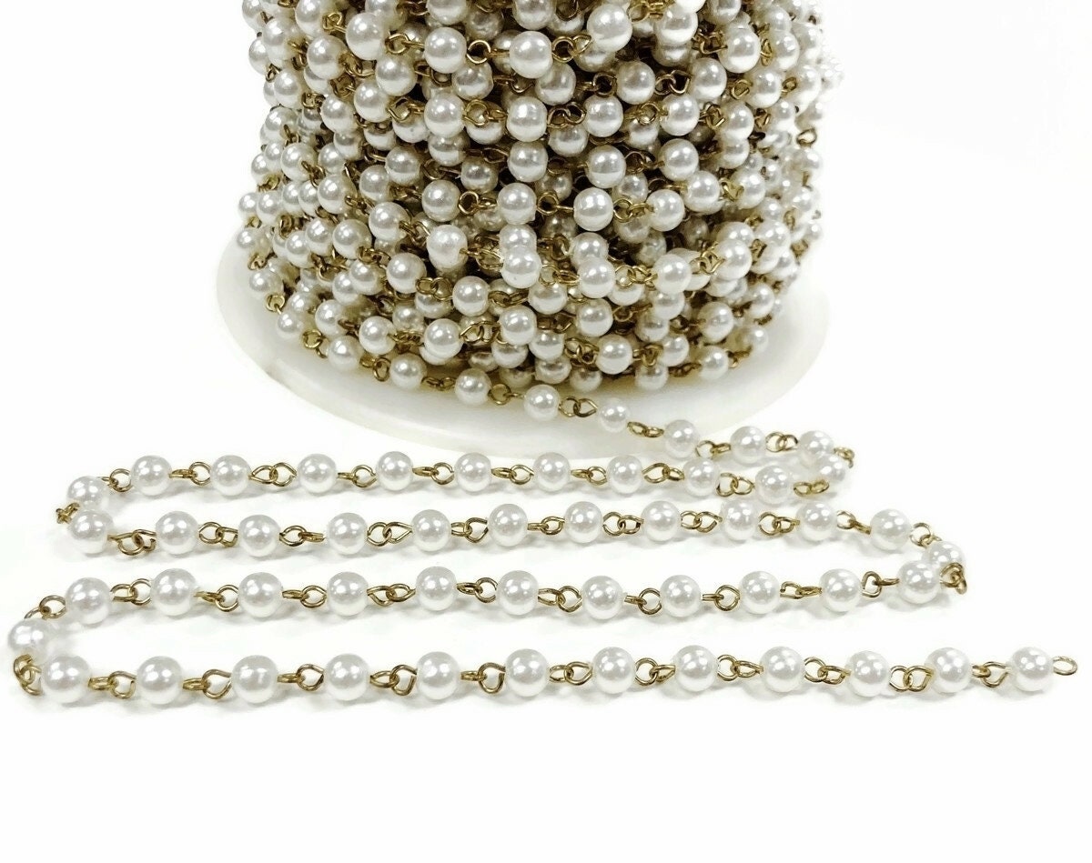 Catena A Maglie Per Rosario In Ottone Con Perle Bianche Di Hong Kong - Foto 5