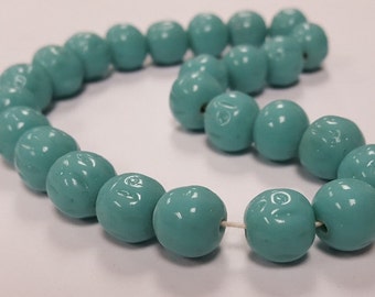 4 Vintage Green Teal Japan Baroque Oval Glass Beads 4 Vintage Green Teal Japan Baroque Oval Glass Beads