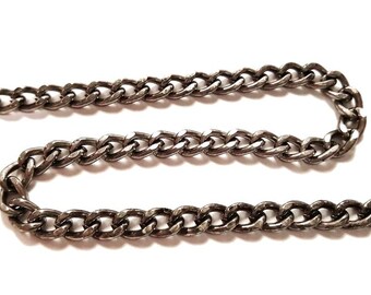 3 Feet Vintage Antique Silver-Plated Steel Open Link 5mm. Filed Curb Chain - Made in The USA - Footage Chain M134