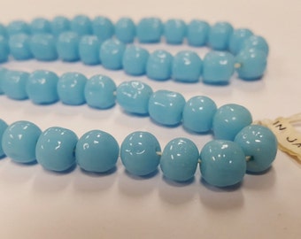 50 Vintage Japanese Cherry Brand Glass Light Blue Turquoise 8mm. Baroque Beads 4639T