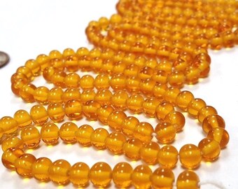 50 Vintage Japanese Glass Beads – 11mm Topaz Round – Cherry Brand, 1950s NOS Smooth