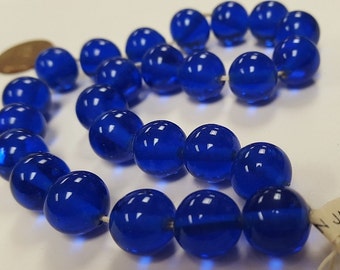 24 Vintage Japanese Cherry Brand Glass Sapphire 12mm. Smooth Round Beads 4578