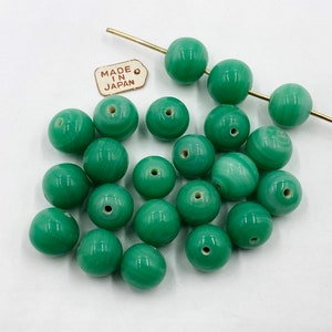 30 Vintage Japan 1950&#39;s Cherry Brand Glass Jade 11mm. To 12mm. Smooth Round Loose Beads 4651