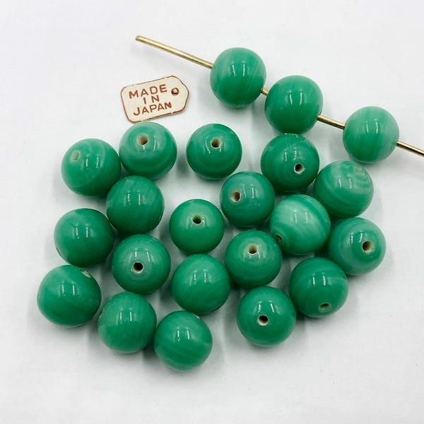 30 Vintage Japan 1950's Cherry Brand Glass Jade 11mm. To 12mm. Smooth Round Loose Beads 4651