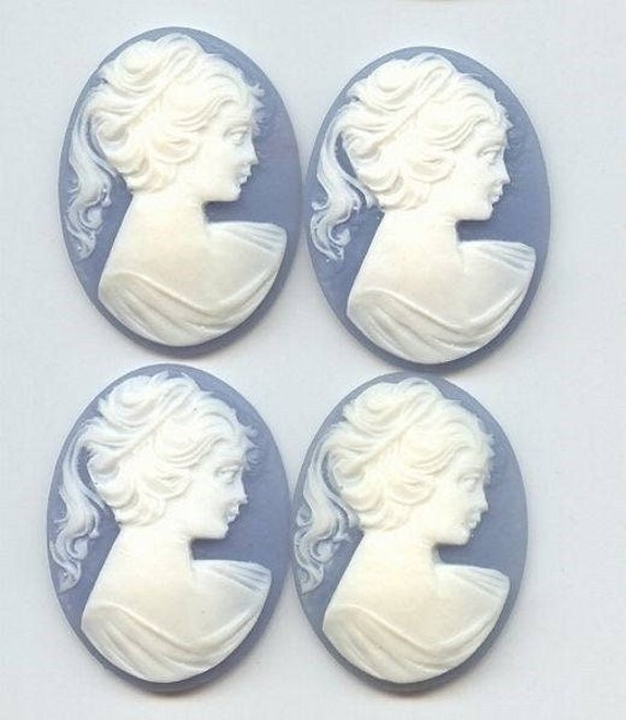 Vintage NOS Lady Head With Pony Tail Oval Cameos - 40x30mm Acrylic Lucite - Assorted Colors (4pc)