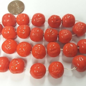 24 Vintage Japan 1950&#39;s Cherry Brand Glass Coral 14mm. Baroque Round Beads 4585T