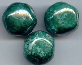 6 Vintage Porcelain Green Ab Baroque Round 19mm. Beads 108