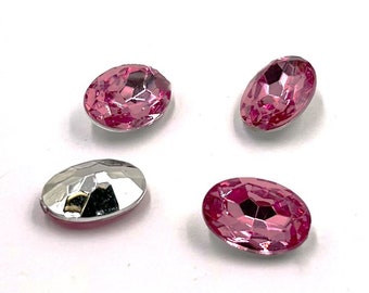 12 Vintage Pink Acrylic 14x10mm. Faceted Oval Gem Jewels 6792