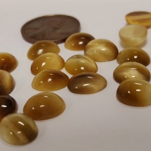 6 Vintage Genuine Tiger Eye 10x8mm. Oval Semi Precious Gemstone Cabochons R467 image 2